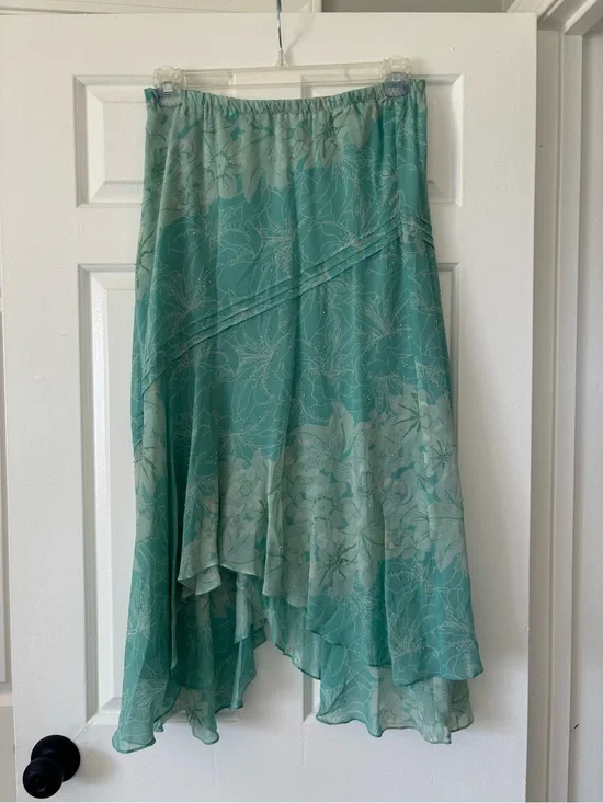 Vintage Adrianna Papell 100% Silk Floral Handkerchief Hem Skirt - Size 14