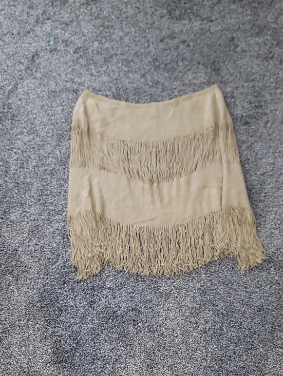 Fringe Mini Skirt in Beige