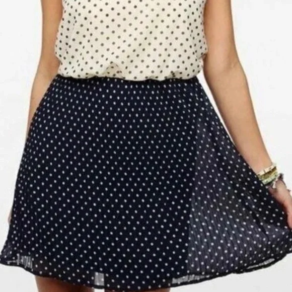 Pins and Needles Pleated Sheer Lined Polka Dot Summer Skater‎ Skirt Navy Blue M