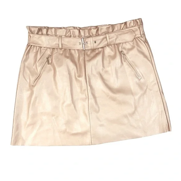 NWT Metallic Extra Celestial Cyber‎ Punk Skirt XL Vegan Leather Belted Pockets