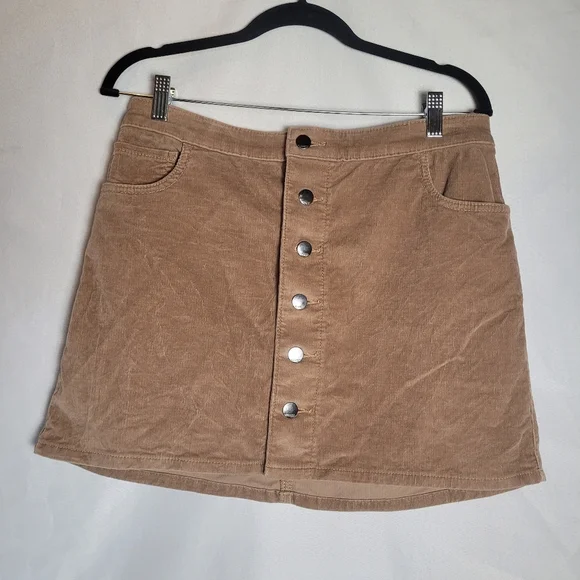 Express Tan Brown Corduroy Button Front Mini Skirt Size 8