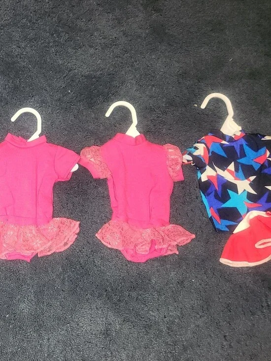 Bright Pink Lace Trim Dance Costume Bodysuit (Pair)