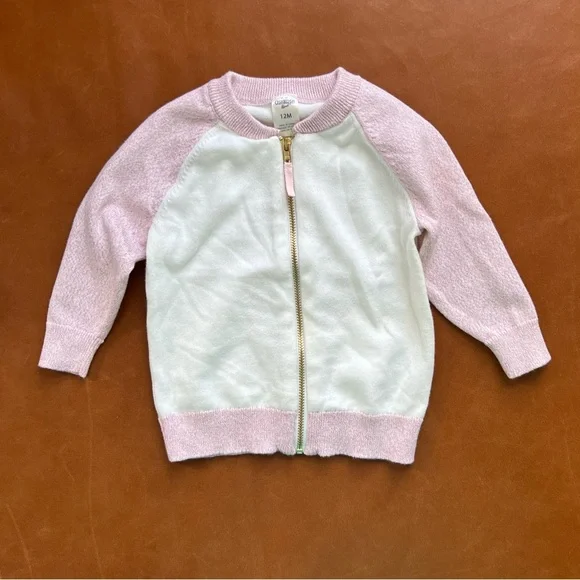 OSHKOSH Sparkly Pink Baseball Zip-up Sweater, 12mo