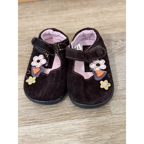 Vintage Y2K Oshkosh Girls May Jane Shoes Brown Floral Size 3 Walker Shoe