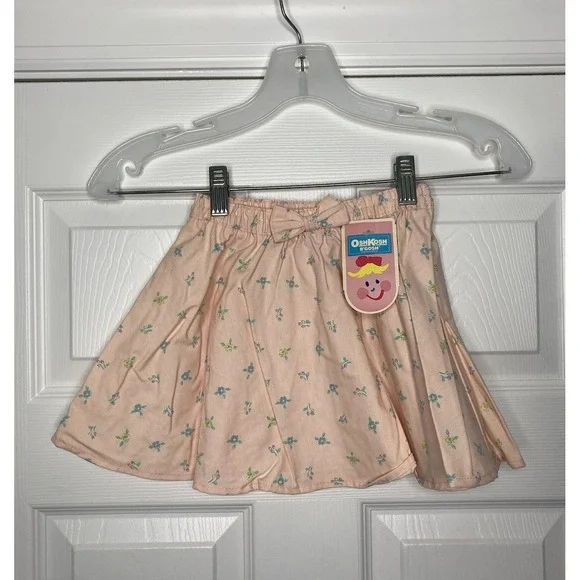 Vintage Oshkosh‎ B' Gosh Kid Girls Cotton Pleated Skirt Pink Flowers 3T New