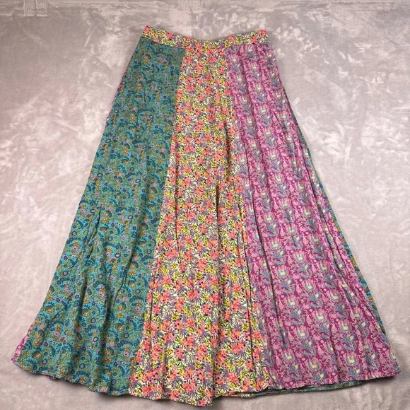 Natural Life Floral Patchwork Maxi Skirt Womens Medium Multicolor Boho Rayon