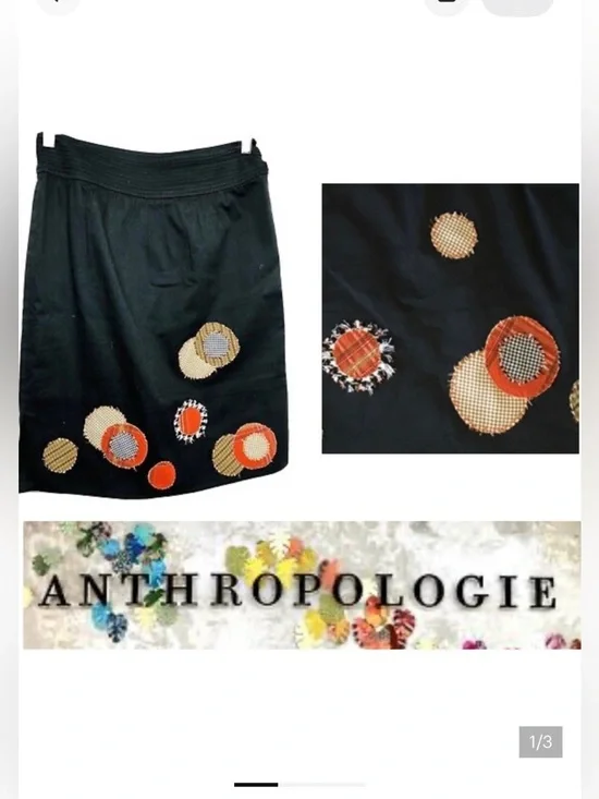 Anthropologie Black Skirt with Flannel appliqués Boho Summer Fall any Season