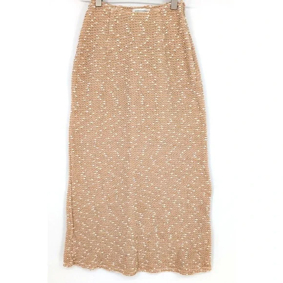 Sabo Khaki White Slub‎ Knit Boucle Midi Skirt XS Neutral Resort Chic Lounge