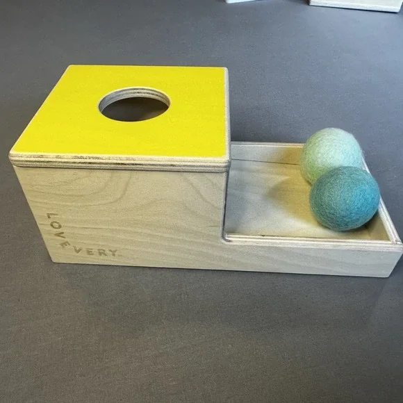 Lovevery Wooden Ball Drop Box Toy with Hole and Felt Balls, 2021