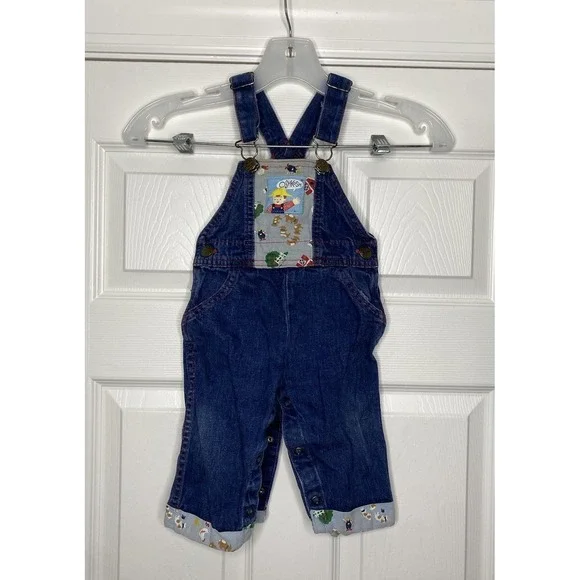 Vintage Oshkosh‎ B'Gosh Baby Overalls Farm Print Blue 12M- Read