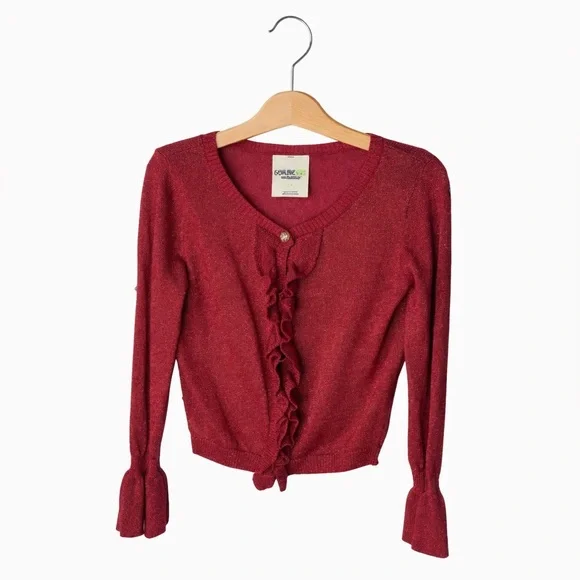 OshKosh B’gosh Girls Red Metallic Ruffle Cardigan Sweater Size 4T Classic Preppy