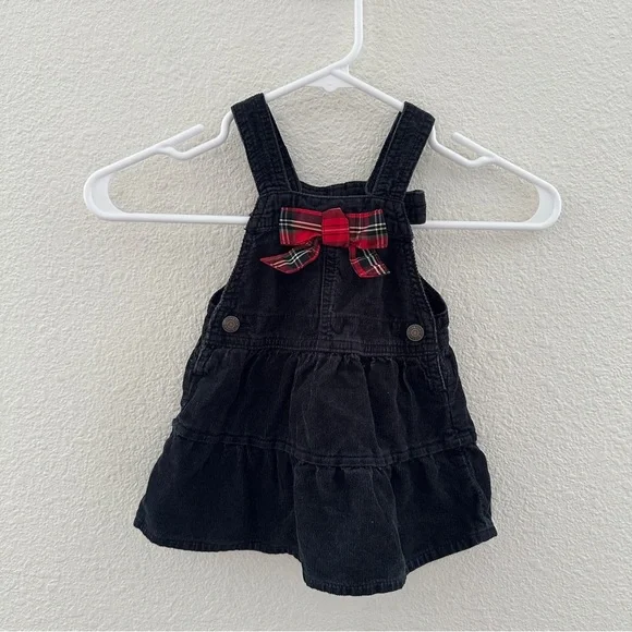 Vintage OshKosh Corduroy Infant Dress - Plaid Bow Holiday -‎ 12M