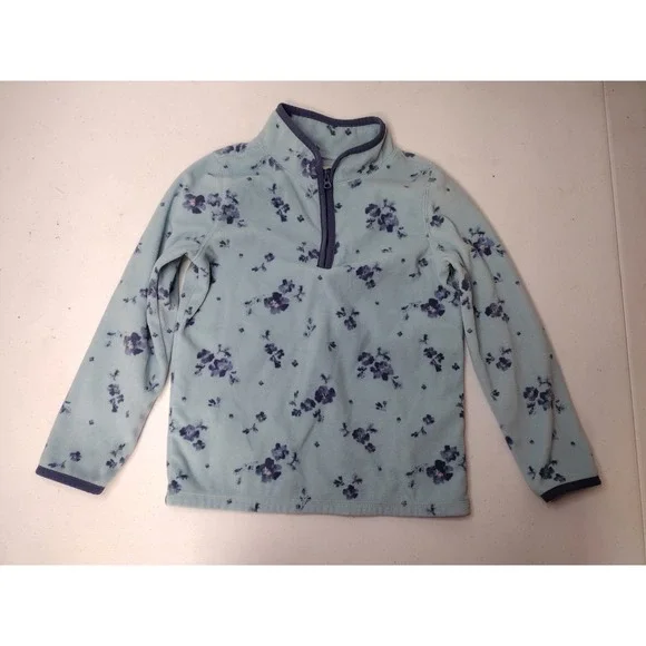 OshKosh Bgosh Girls Blue Floral Fleece Quarter Zip Pullover Sweater size 7