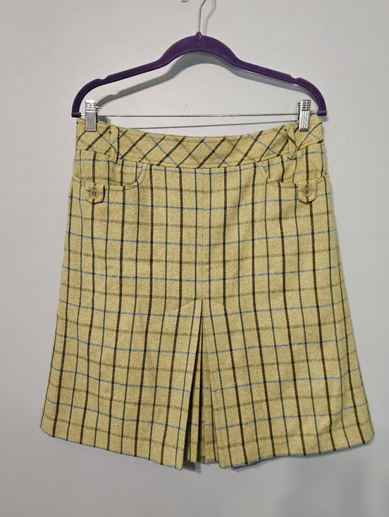 LOFT Yellow Plaid Skirt with Blue and Black Checks