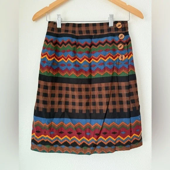 Vintage Breeches Wrap Skirt Aztec Southwestern Bohemian Sz 4 Made In USA