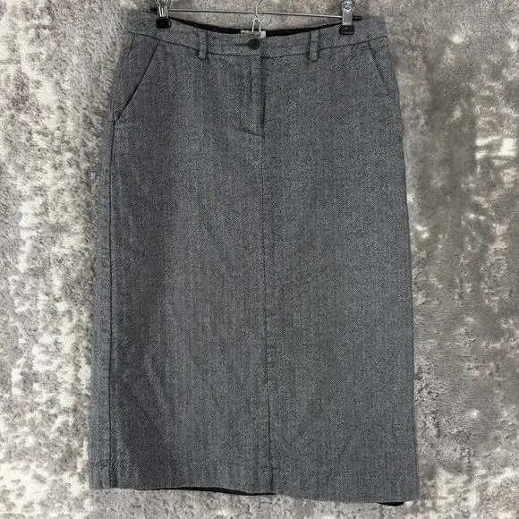 LL Bean‎ Petite Size 8P Classic Fit Casual Pencil Midi Skirt Black White Button