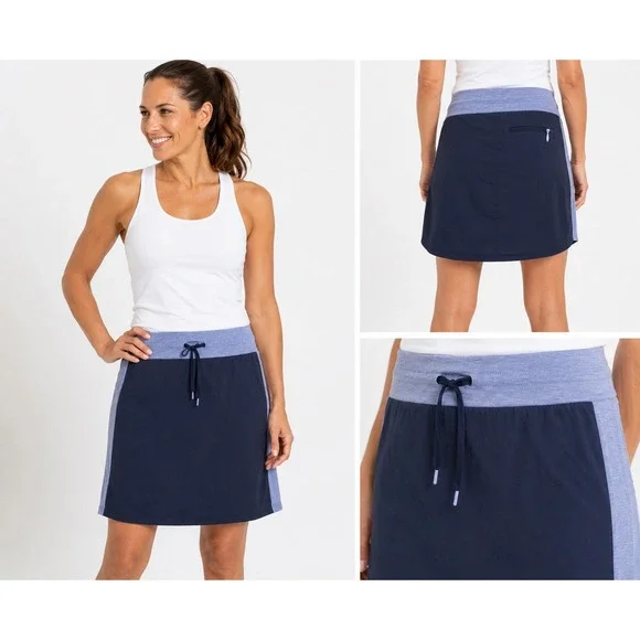 Active Performance Skirt  Navy Blue Heathered Waistband Drawstring Pockets SZ S