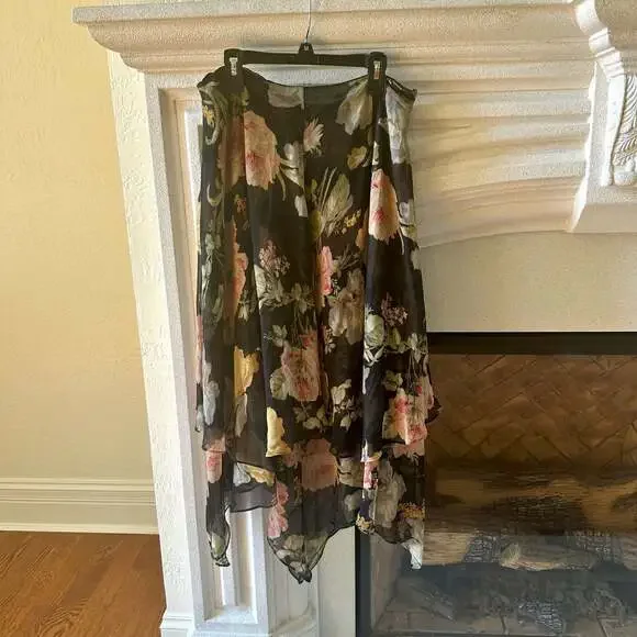 Lauren Ralph Lauren Silk Floral Asymmetrical Midi Skirt