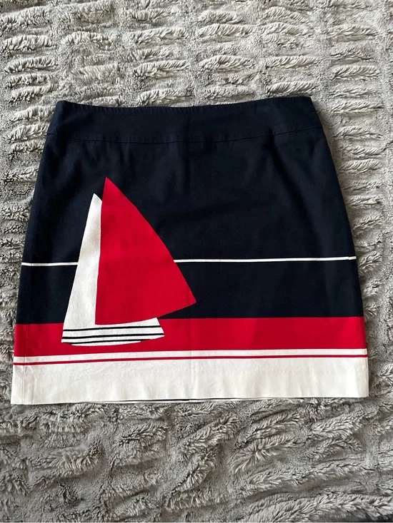Talbots Navy, Red & White Sailboat Print Skirt