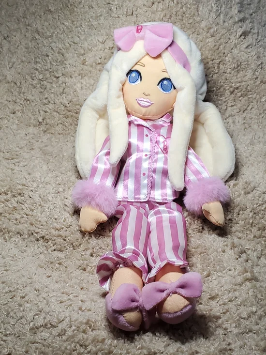 Barbie Pink & White Striped Pajama Plush Doll with Bow 13.5