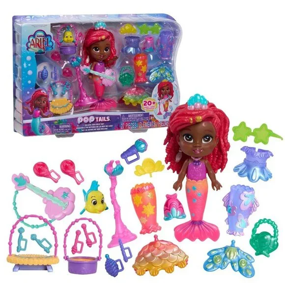 Disney Junior Ariel Pop Tails Deluxe Sea-Beat 7-inch Figure and Accessories Set