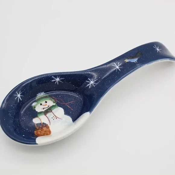 Crazy Mountain Snowman Spoon Rest Snowflake Blue Bird Basket Winter Decor