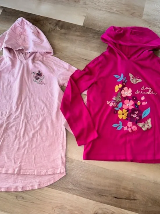 2 girls long sleeved hoodie shirts.  Size 14.  Carter's and OshKosh Excellent