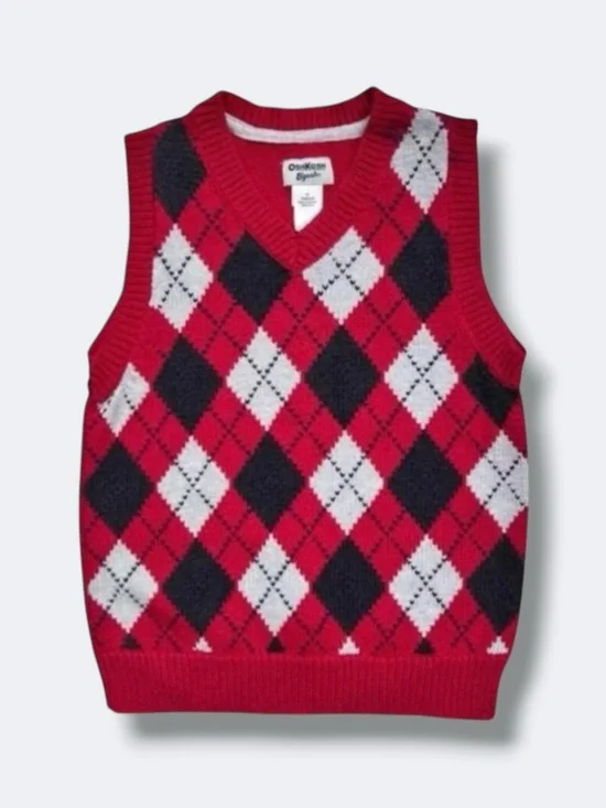 🌵3/$20 OshKosh B’gosh Boys Sweater Vest 4T Red Cotton Knit Argyle Pullover