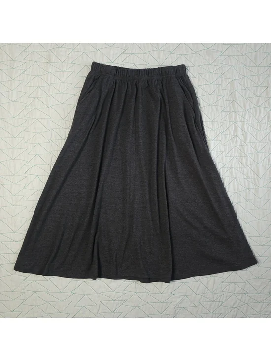 Woman Within Dark Gray Knit Elastic Waist A-Line Midi Skirt