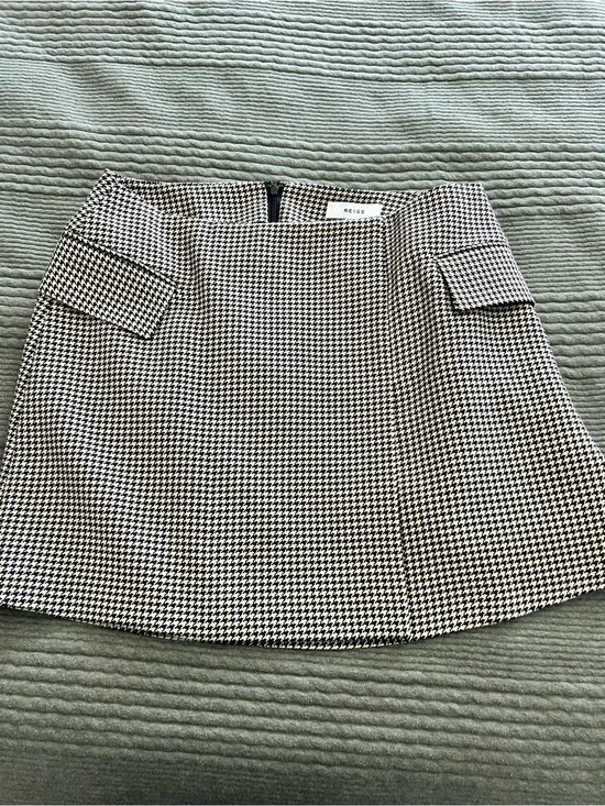 Reiss Black and White Houndstooth Mini Skirt