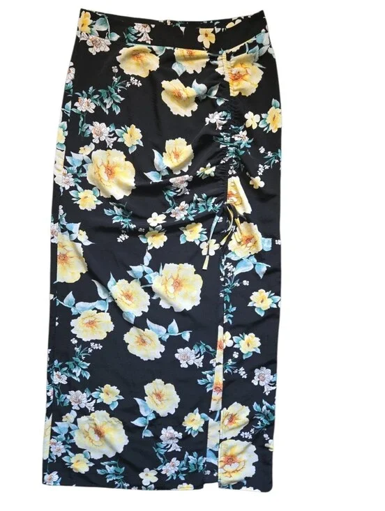 Know One Cares Yellow Floral Maxi Skirt - L