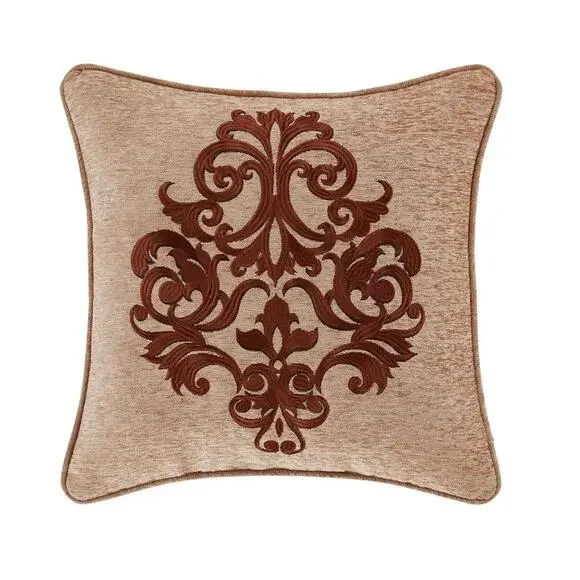 J Queen New York Luciana 18” Decorative Throw Pillow Beige Damask NEW