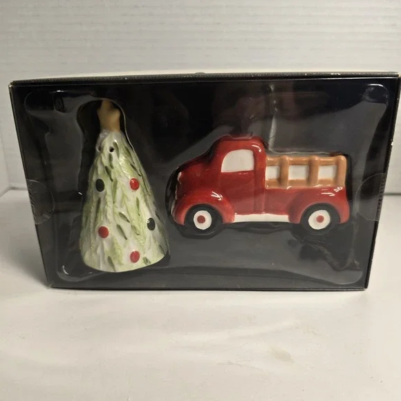 Threshold Salt and Pepper Shaker Set Christmas Truck Tree Earthenware 2 Piece‎