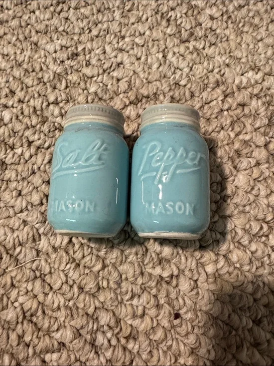 Salt and Pepper Shaker Set Mason Jar Blue