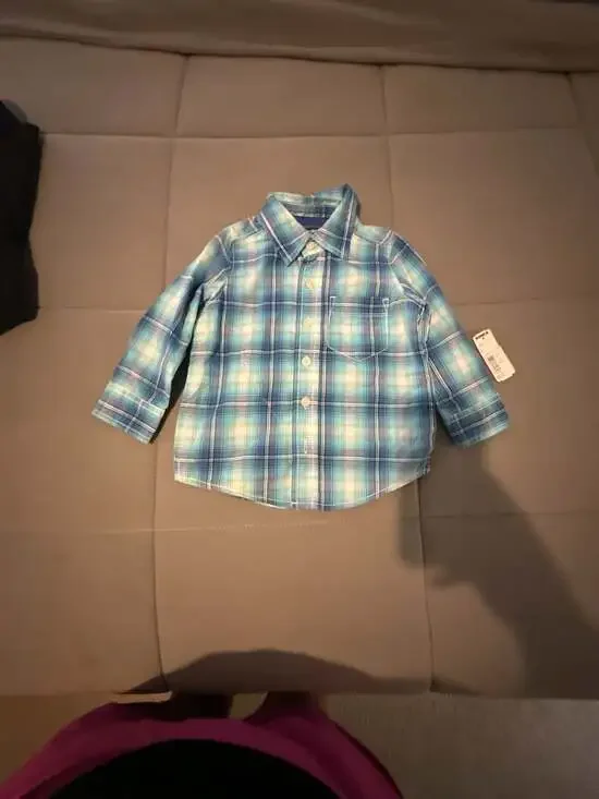 OshKosh B'gosh Toddler Boys Blue Plaid Long Sleeve Button-Down Shirt