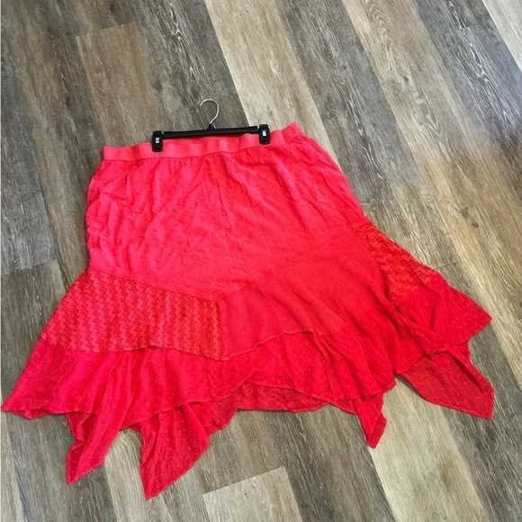 Catherines Pull-On  Asymmetrical Hem Maxi Skirt Lace Fairy Cottage 2X