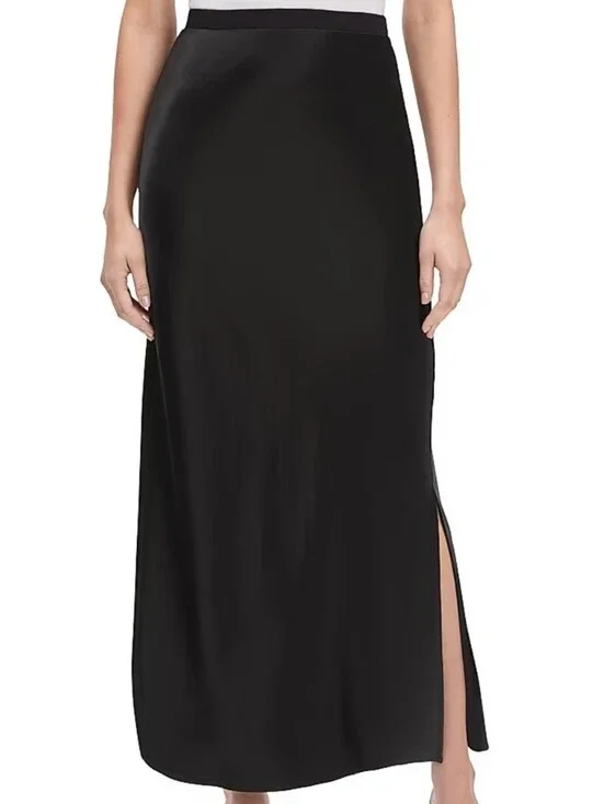 House of Harlow 1960 Black Satin Maxi Skirt with Side Slit