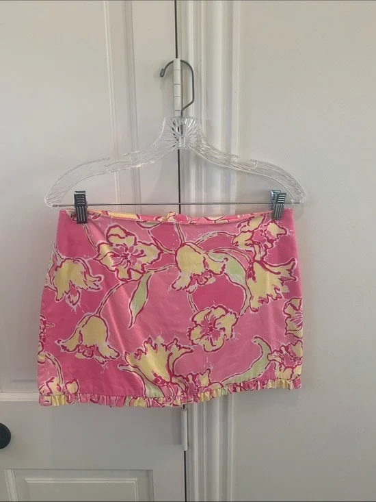 Lilly Pulitzer Pink Floral Print Mini Skirt with Yellow Accents
