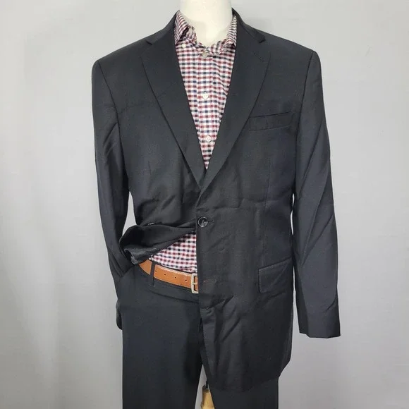 Hart Schaffner Marx Men's Sport Coat Blazer Two Button‎ Black Twill Wool 44L
