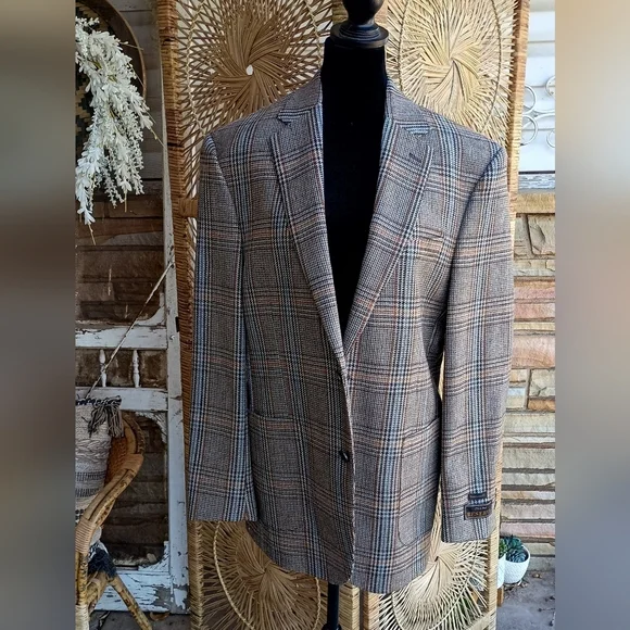 Vintage Jos A Bank Reserve  Men's Wool And Cashmere Made In Italy Plaid Blazer