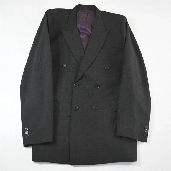 Vtg Mens Double Breasted 38R Gray Green Plaid Mens Blazer Suit Jacket Sport Coat