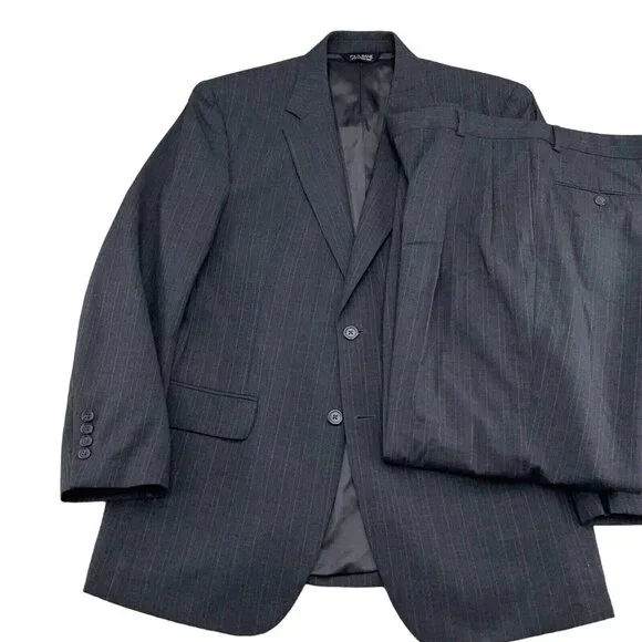 Jos A Bank Suit Men 41R 35Wx29L Gray Tan Pinstripe Classic Career Wool‎ VTG 2pc