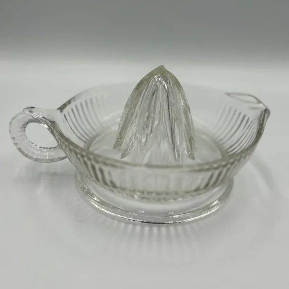 Vintage Clear Ribbed Glass Citrus Juicer Reamer with Handle and Spout