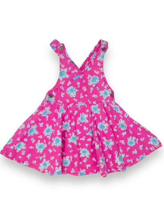 Vintage Oshkosh Toddler Girls Pink Cross Over Floral Denim Overalls Dress 4T