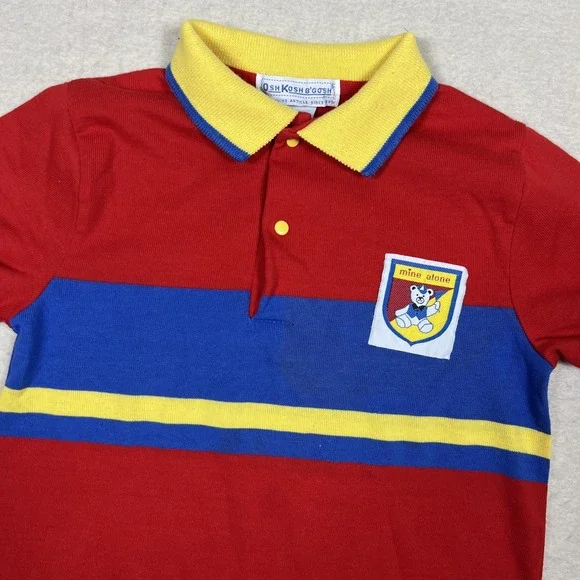 Vintage OshKosh B'gosh‎ Polo Shirt Kids 6 Red Blue Striped Yogi Bear 80s
