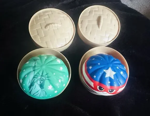 2 National Flag Dumpling Squishies, soft stress-relief toys. Not RMS Slow Rising