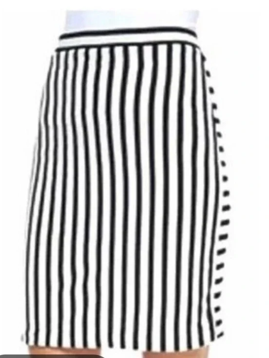 Rebecca Minkoff Vertical Black and White Striped Pencil Skirt