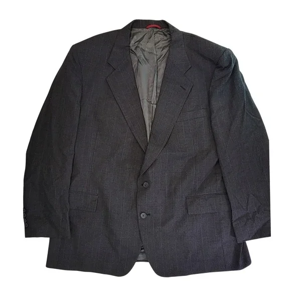 Jos‎ A Bank Wool Pinstripe Suit Blazer Jacket Men 48 R Dark Gray