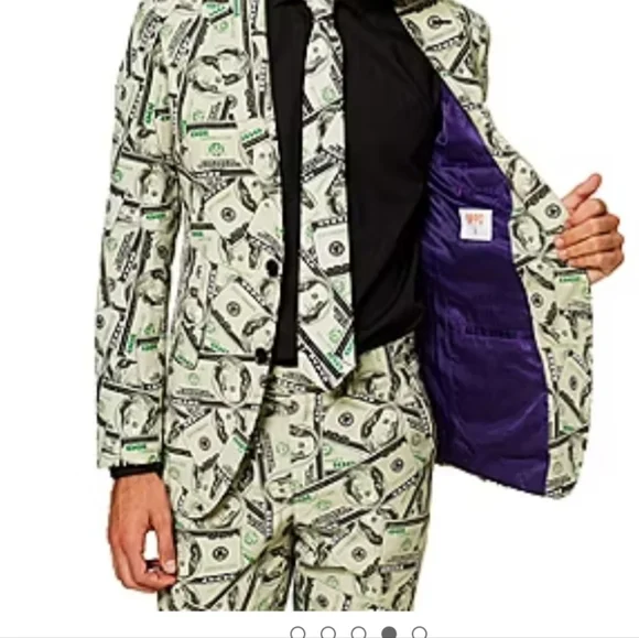 OPPO SUITS SET Stylish Money Print Blazer &  Pant  Green and Black