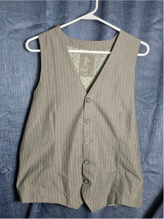 Men's Decree Pinstripe Vest, Grey and White, Size Medium wedding suit officewear